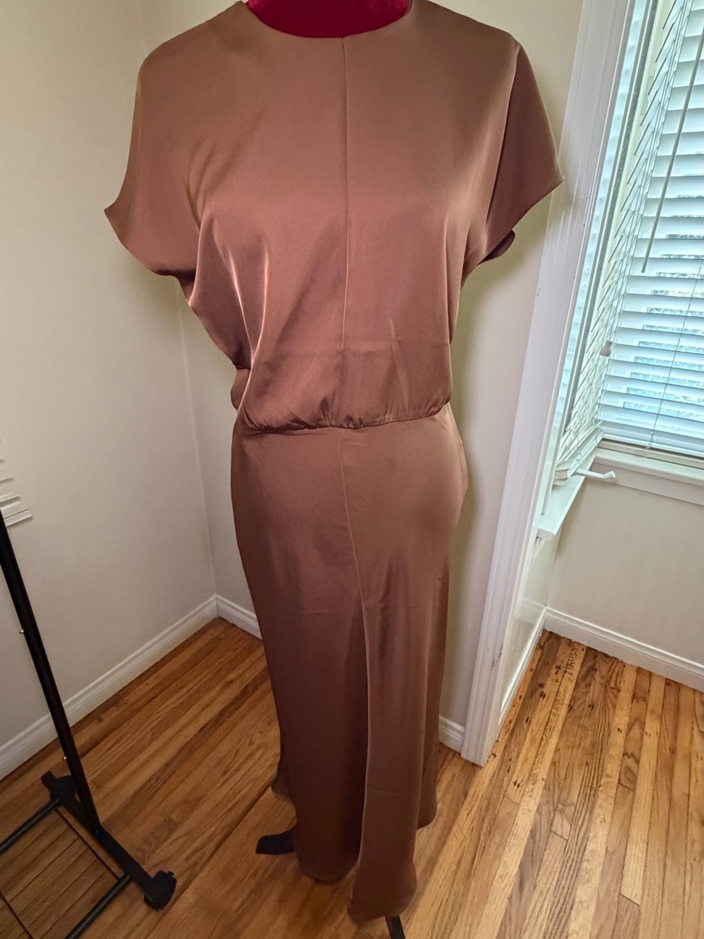 H&M Satin-Look Midi Dress in Brown